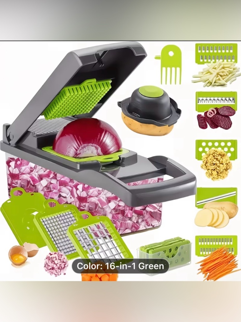 16-in-1 Green Multi-Function Vegetable Chopper and Slicer - Picture 8 of 8